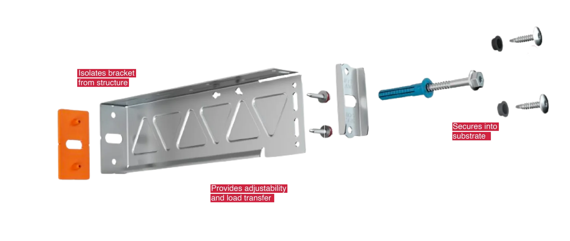 stainless steel Facade substructure system with thermal stop and wall anchor