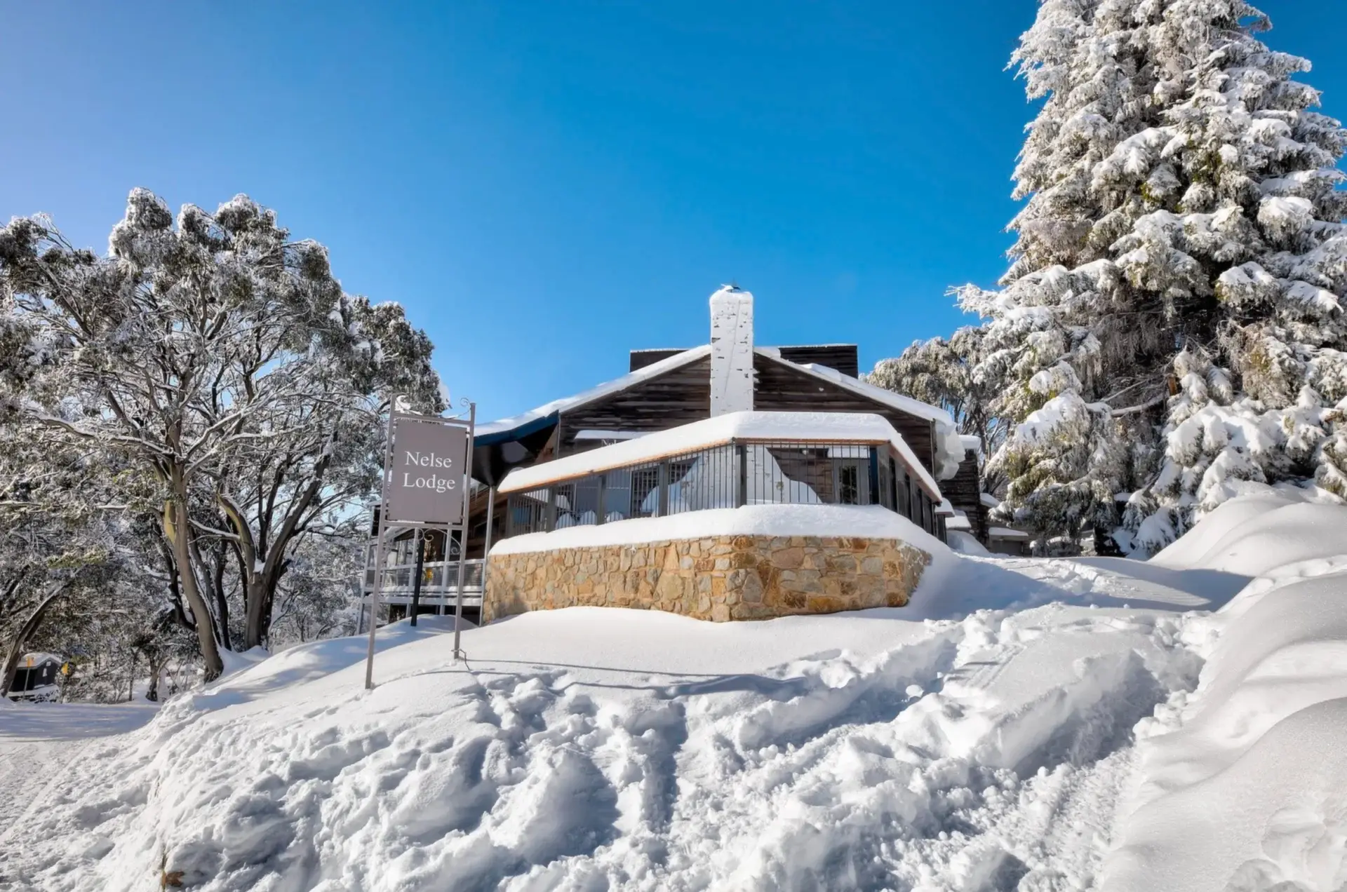 Nelse lodge Ski resort in the heavy snow in the victorian mountains, australia
