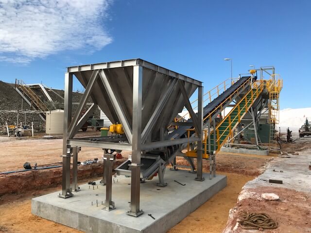 ABOVE GROUND MINING APPLICATION - CONVEYOR ANCHORING WITH HOPPER
